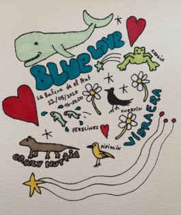  Dibuix de Sara i Leo: balena, cors, granotes, corvs, peixos, nutria.