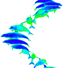 Gif: Dofins verds i blaus animació en espiral