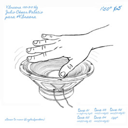 Dibuix de Julio César Palacio: Ma sobre un altaveu encès, Dibujo de Julio César Palacio: Mano sobre un altavoz encendido, Julio César Palacio's drawing: hand on top of a turned on speaker.
